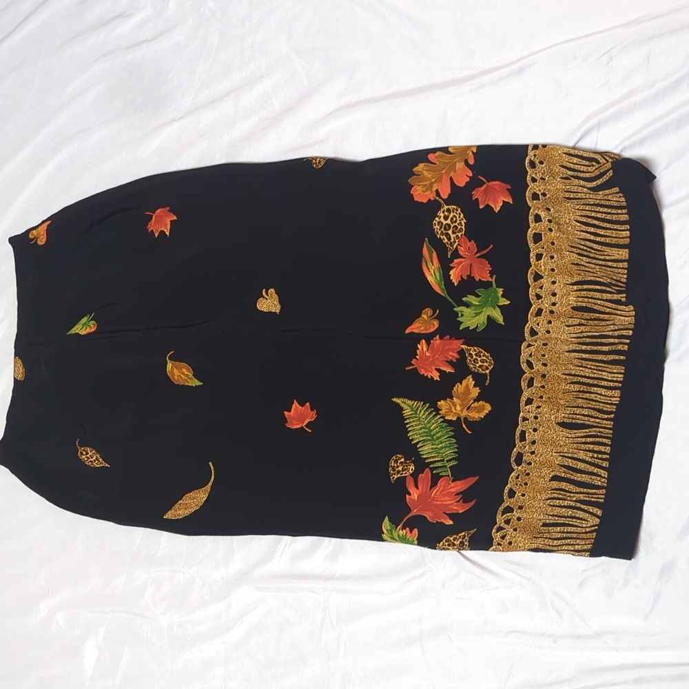 Intriguing Threads Autumn Fall Leaf Leopard Printed Maxi Skirt